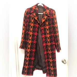 Sisley Wool Coat - Red, Orange Plaid